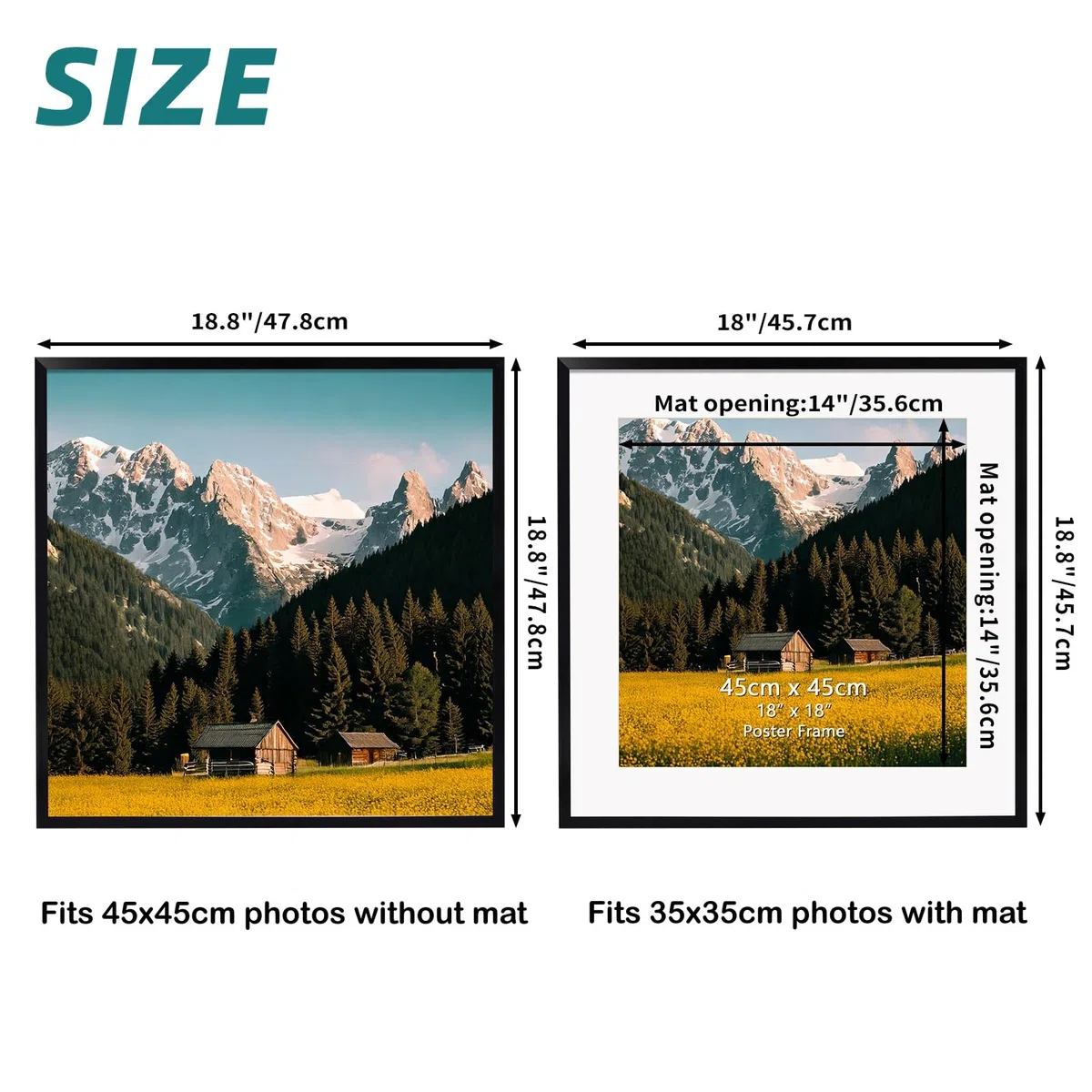 EYMPEU Cadre Photo 45x45 avec Passe-Partout pour Placer 35x35 CM ou 45x45 CM Photo pour Accrocher au Mur